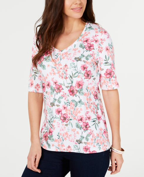 Floral-Print V-Neck T-Shirt